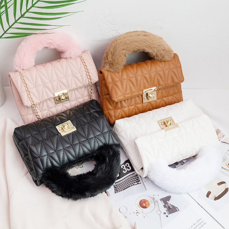 Snow Luxe Quilted Faux Fur Handle Handbag