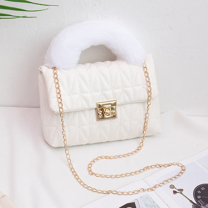 Snow Luxe Quilted Faux Fur Handle Handbag
