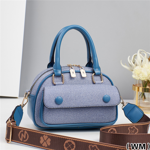 Denim Charm Dual-Zip Satchel Handbag